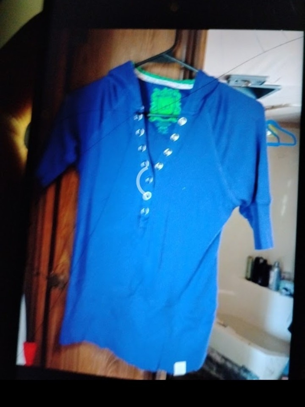 lei Blue Hooded Lace-Up Top